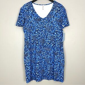 Lulu-B Leopard Palm Shift Dress Women’s Size 1X Puff Sleeves Smooth Stretch Knit